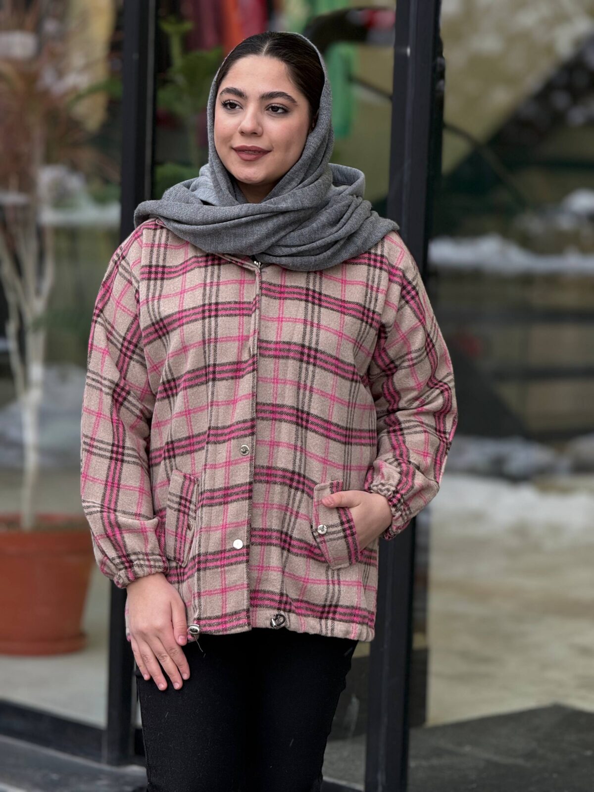 شکت چهارخونه کلاهدار زنانه مدل حدیث - تصویر 3