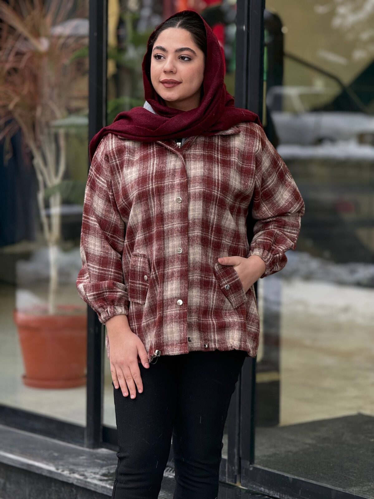 شکت چهارخونه کلاهدار زنانه مدل حدیث - تصویر 4