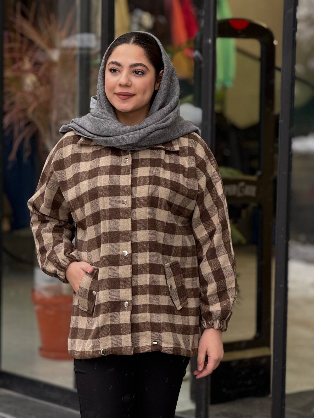 شکت چهارخونه کلاهدار زنانه مدل حدیث - تصویر 6