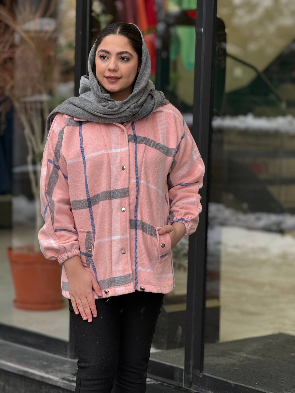 شکت چهارخونه کلاهدار زنانه مدل حدیث - تصویر 7